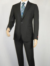 Men Suit BERLUSCONI Italian Wool 180's Pin Stripe One Button Peak UGS95-4 Black image 3