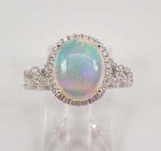 2.30Ct Oval Cut Lab Created Fire Opal Halo Engagement Ring 14K White Gold Plated - £139.91 GBP