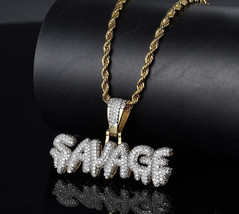 SAVAGE Necklace Savage Pendant Bling Savage Hip Hop Pendant  - £143.21 GBP