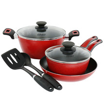 Oster Claybon 7 Piece Non Stick Aluminum Cookware Set in Red - $130.49