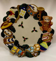 Fitz and Floyd Christmas Decor Plate w/Teddy Bear Toys Trumpet Drums ABC Cubes - £17.40 GBP