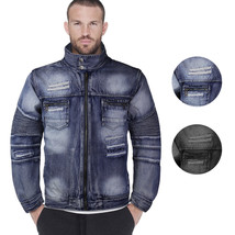 Contender Men&#39;s Distressed Multi Pocket Zip Up Cotton Denim Jean Jacket ... - $37.40
