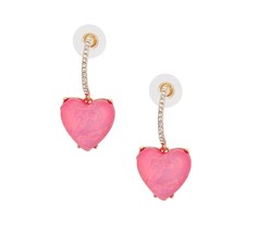 Pink Fuchsia Opal Heart Drop Rhinestone Gold Plated Half Hoop Valentine Earring - £27.75 GBP