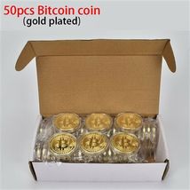 50 Pcs Bitcoin Souvenir Collectible Gold Plated Physical Metal Coin - £59.45 GBP