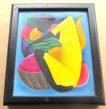 Signed P- Darinus Untitled &quot;Women in The Market Place&quot; Haitian Art Canvas Painti - £58.76 GBP