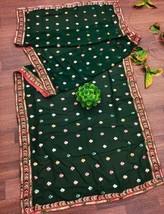 Green Georgette Phulkari Punjabi Dupatta/shawl, 4 sides embroidered heavy party  - £27.48 GBP