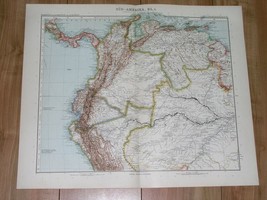 1912 Antique Map Of Panama Colombia Venezuela Ecuador Peru Brazil Amazon River - £18.90 GBP