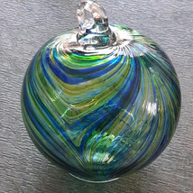 Hanging Glass Ball 4&quot; Diameter Aqua, Blue &amp; Lime Swirls (1) HGB6/#126 - £13.45 GBP