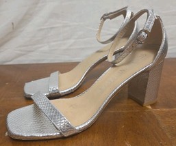 Stuart Weitzman Nudistcurve 75 Silver Block Heel Sandal Size 9.5 Shoes - $84.95