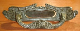 Floral Art Nouveau Original ca1900 Antique Bronze Door pull handle w/ le... - $94.00