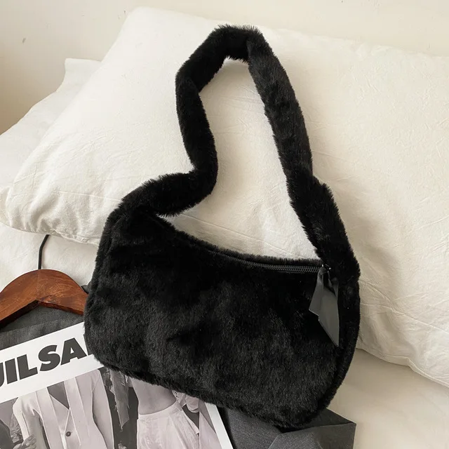 Simple Design Women Soft Plush Hobos Shoulder Bags Winter Furry Ladies C... - £12.66 GBP