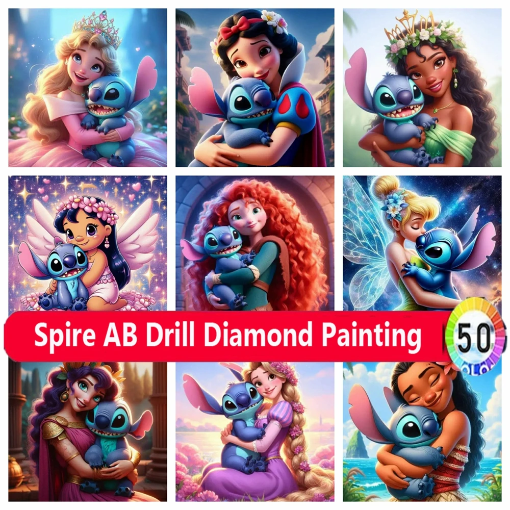 Disney Princess Lilo &amp; Stitch Diy AB Diamond Art Painting Kits New 2024 Mosaic - £11.24 GBP+