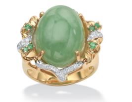 Green Emerald Jade Cz Gp Ring 14K Gold Sterling Silver 7 8 9 10 - £235.36 GBP