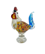 Vintage Rooster Figurine Red and Blue Colorful Millefiori Art Glass 9 1/... - $27.07