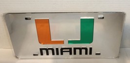 Miami Hurricanes Mirrored Laser Inlaid License Plate  In Mirror Acrylic - $14.50