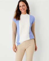 New Ann Taylor Sweater  S M White Blue Colorblock Ribbed Long Sleeve Smock Neck - £35.58 GBP