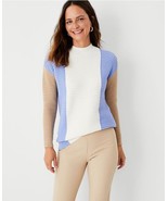 New Ann Taylor Sweater  S M White Blue Colorblock Ribbed Long Sleeve Smo... - £35.65 GBP