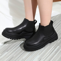 Women&#39;s Chelsea Boots Slip On Ankle Boots Women PU Leather Platform Flat Shoes L - £42.28 GBP