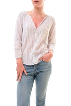 SUNDRY Womens Top Split Neck Striped Elegant Stylish White Size S - £33.98 GBP