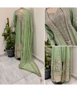 Pakistani Light Green chiffon long Gown shirt Style  Embroidered  Dress,XL - $167.31