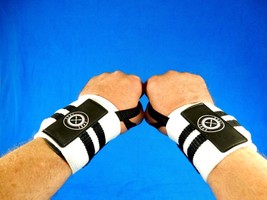 18&quot; Wrist Wraps (Pair) ~ Spot Lion Fitness, Weight Lifting, White/Stripe... - £7.66 GBP