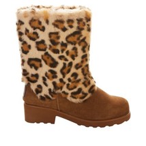 BEARPAW® Regina Suede Faux Fur Boot -NEW- Women&#39;s Size 9 Leopard Color - $89.00