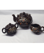 Vintage Japanese Redware Moriage Hand Painted Teapot, Creamer  Sugar Bow... - $42.06 CAD
