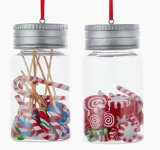 Kurt Adler Set Of 2 Candy Jar Christmas Ornaments w/ Candy Canes &amp; Sweet Treats - £10.13 GBP