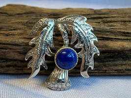 Sterling Silver Palm Tree Brooch 5.75g Fine Jewelry Blue Stone Scatter Pin - £23.84 GBP