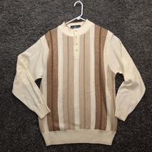 Steve Harvey Sweater Men Large Brown Striped 1/4 Button Crew Neck Very N... - $23.10