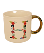 Floral Monogram Initial H Gold Handle 2-sided Cup Coffee Tea Mug NWT - $183.17 MXN