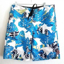 Oneill Blue White Floral Tropical Board Shorts Swim Trunks Mens 33 Swimwear - $24.74