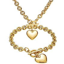 Love Heart Necklace and Bracelet Jewelry Sets for Women Gift Stainless Steel Eng - £18.14 GBP
