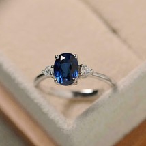 2.50 Ct Oval Cut Lab Created Blue Sapphire Engagement Ring 14k White Gold Plated - £82.20 GBP