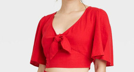 A New Day Teen Girls Flutter Short Sleeve Tie-Front Shirt Size M Red - £17.52 GBP