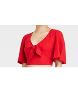 A New Day Teen Girls Flutter Short Sleeve Tie-Front Shirt Size M Red - $424.20 MXN