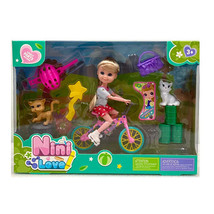 Lovely Girl Doll Set with Accessories &amp; Pets - On Bicycle - £23.49 GBP
