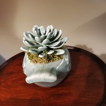 Bird Planter with Faux Succulent, Seafoam Green Pot with Artificial Fake Plant image 6
