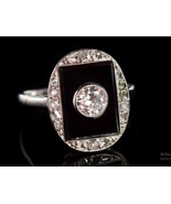 Art Deco Black Onyx And Diamond Ring, OEC CZ Diamond Vintage Ring Cockta... - £80.83 GBP