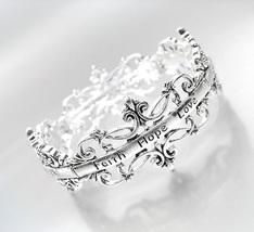 INSPIRATIONAL Silver Filigree Links FAITH HOPE LOVE Stretch Bracelet - $16.99