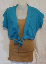 Victoria&#39;s Secret Tee Shop Short Sleeve Cropped Cardigan Size Large ~ Blue - $11.99