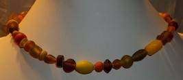 Colorful Vintage Necklace Frosted Glass Beads Red Yellow Orange Amber Su... - £6.22 GBP