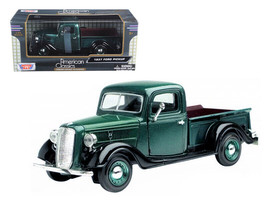1937 Ford Pickup Truck Green Black 1/24 Diecast Car Motormax - £29.02 GBP