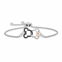 1Ct Simulé Diamant Mickey &amp; Minnie Mouse Bolo Bracelet 14K Plaqué or Blanc - £141.45 GBP