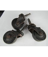3 Antique Vintage STEEL &amp; RUBBER Casters Wheels Furniture Rollers INDUST... - £18.38 GBP