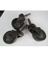 3 Antique Vintage STEEL &amp; RUBBER Casters Wheels Furniture Rollers INDUST... - $463.92 MXN
