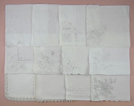 Vintage Hanky Lot One Dozen White Wedding Handkechiefs (Lot #90) - £54.72 GBP