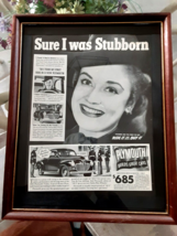 1941 Plymouth Original Magazine Ad Framed Under Glass Car Only $685 Man ... - $25.48