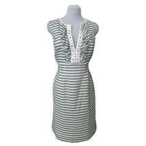New Directions Striped White &amp; Blue Sleeveless Ruffle Front Dress Size 6 - £19.75 GBP