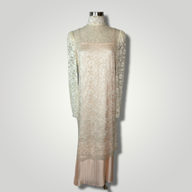 Vintage 1980s Dress Scott McClintock Cream Lace Overlay Pink Slip Pleate... - £60.20 GBP
